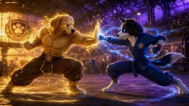 Fairground Roku 频道中的拟人犬打斗画面