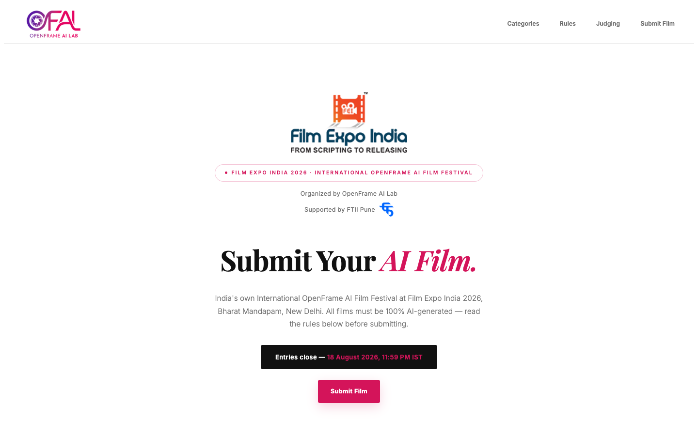 OpenFrame AI Film Festival 官方投稿页面