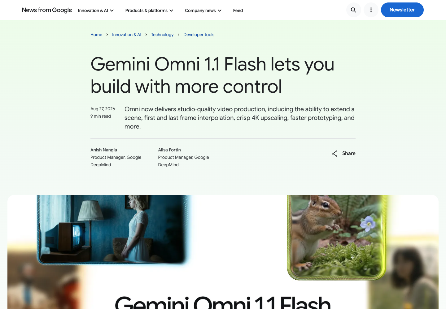 Google Gemini Omni 1.1 Flash 官方发布页面