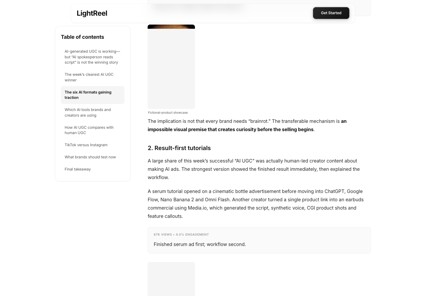 Lightreel 报告中先展示结果的短视频样本