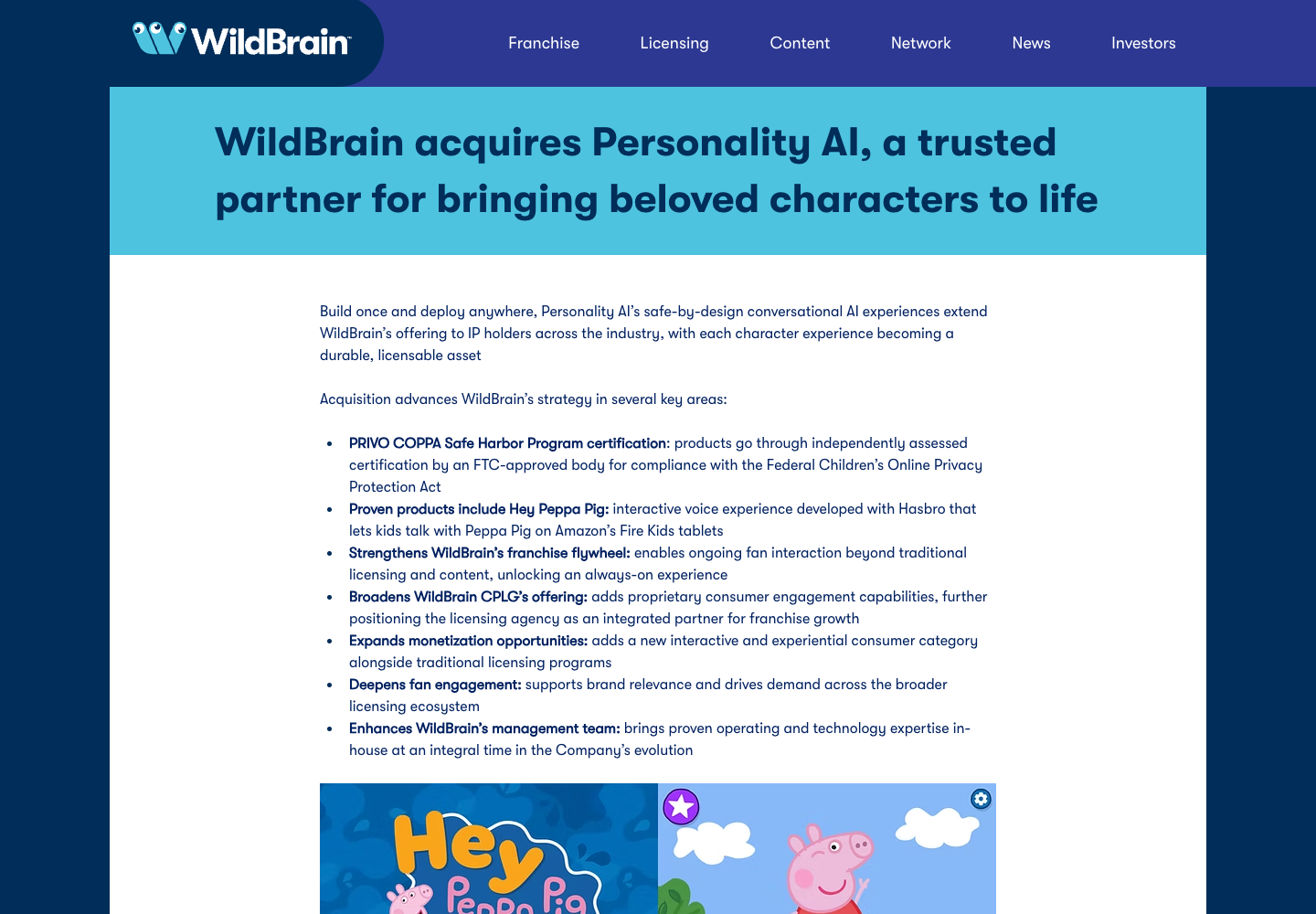 WildBrain 收购 Personality AI 官方公告